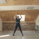 beautiful athletic girl dancing vogue and jumping long shot