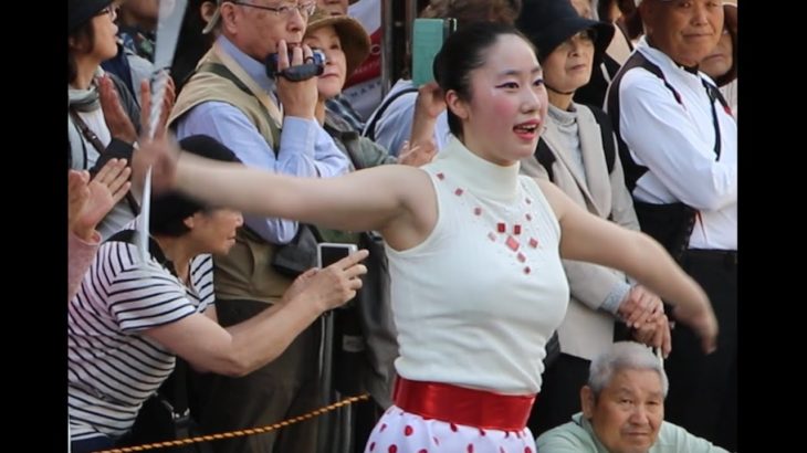 キラキラ　若さ溢れる　美人　女子ダンス　バトン　チア どんたくパレード2019　②　748 桂川中学校・稲築中学校・添田中学校・鎮西中学校・ 近大附属　福岡高等学校　合同吹奏楽部