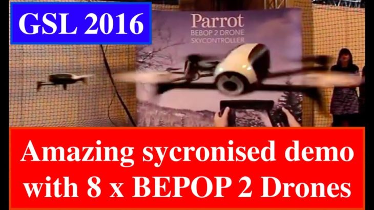 8 x Parrot BEBOP 2 Drones dance in Synchronised demo + Head-on Crash!!