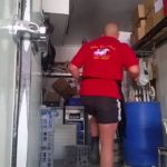 Break dancing butcher interrupted by the post man