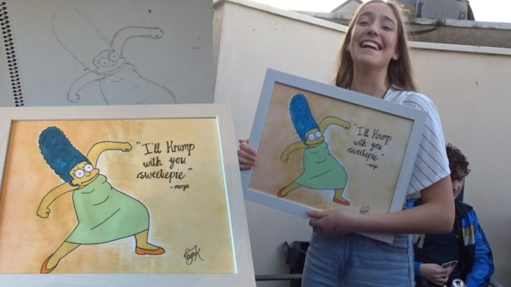 surprising best friend with a painting of marge simpson krumping