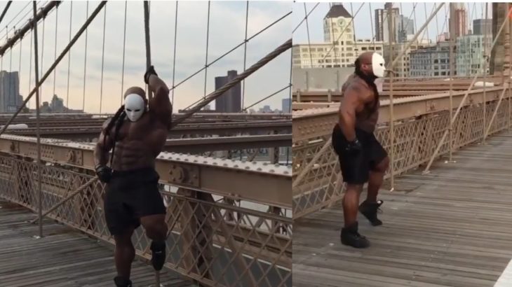 Kai Greene dancing and flexing on the Brooklyn bridge | funny public reaction 😮