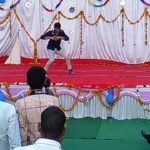 Front view of best break dance in college fresher party.